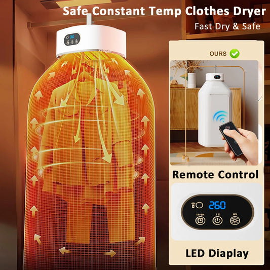 Portable Electric Clothes Dryer with Remote Control - Foldable Laundry Drying Machine