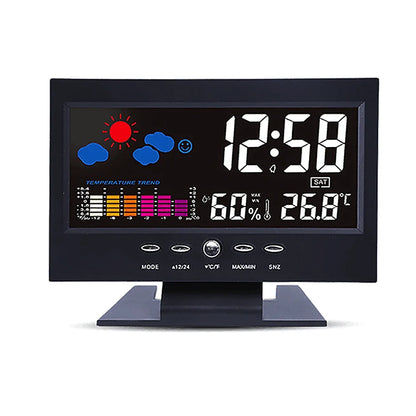 Smart Weather Clock - Digital Display with Temperature, Humidity & Voice-Activated Backlight