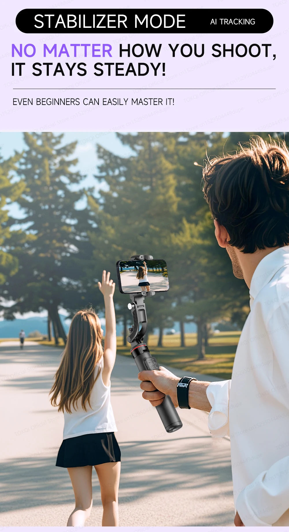 AI Tracking Desktop Gimbal Tripod with Extendable Selfie Stick - 360° Auto-Tracking for Mobile Phones & Vlogging