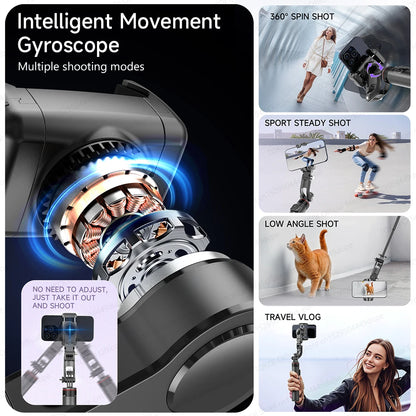 AI Tracking Desktop Gimbal Tripod with Extendable Selfie Stick - 360° Auto-Tracking for Mobile Phones & Vlogging