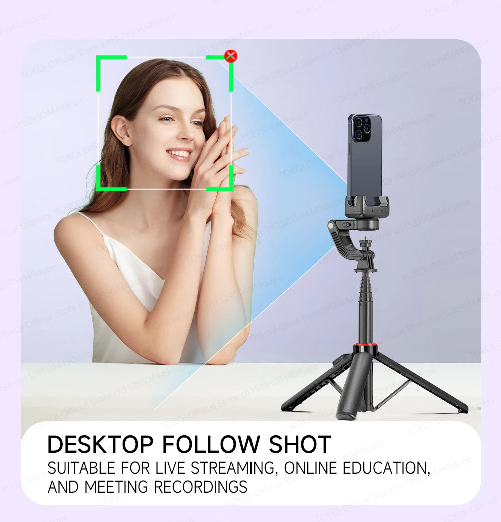 AI Tracking Desktop Gimbal Tripod with Extendable Selfie Stick - 360° Auto-Tracking for Mobile Phones & Vlogging