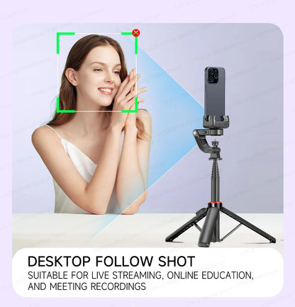 AI Tracking Desktop Gimbal Tripod with Extendable Selfie Stick - 360° Auto-Tracking for Mobile Phones & Vlogging