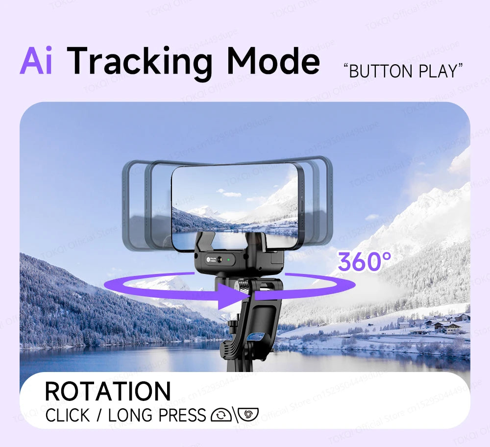 AI Tracking Desktop Gimbal Tripod with Extendable Selfie Stick - 360° Auto-Tracking for Mobile Phones & Vlogging