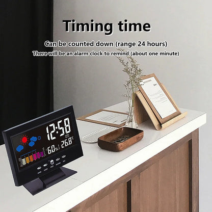 Smart Weather Clock - Digital Display with Temperature, Humidity & Voice-Activated Backlight