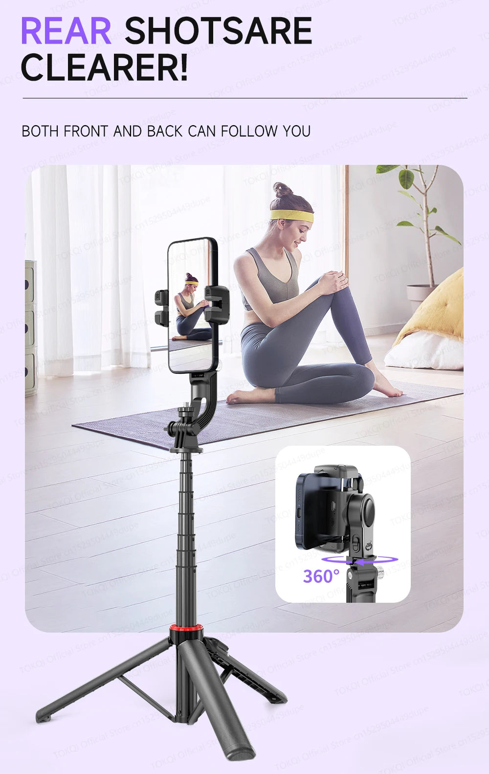 AI Tracking Desktop Gimbal Tripod with Extendable Selfie Stick - 360° Auto-Tracking for Mobile Phones & Vlogging