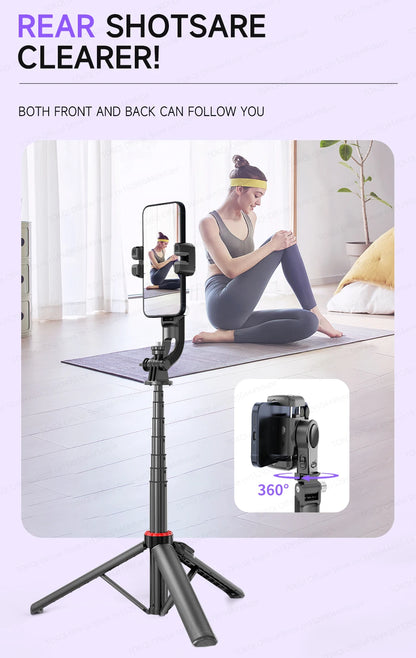 AI Tracking Desktop Gimbal Tripod with Extendable Selfie Stick - 360° Auto-Tracking for Mobile Phones & Vlogging