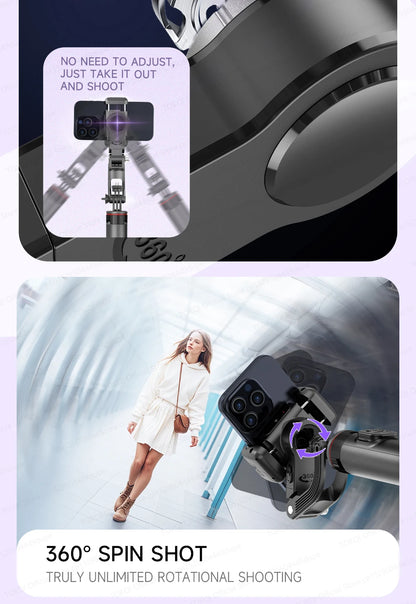 AI Tracking Desktop Gimbal Tripod with Extendable Selfie Stick - 360° Auto-Tracking for Mobile Phones & Vlogging