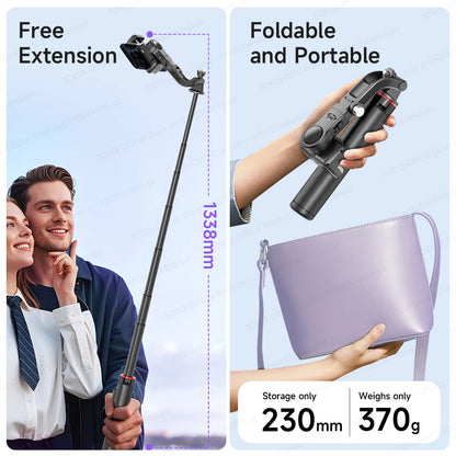 AI Tracking Desktop Gimbal Tripod with Extendable Selfie Stick - 360° Auto-Tracking for Mobile Phones & Vlogging
