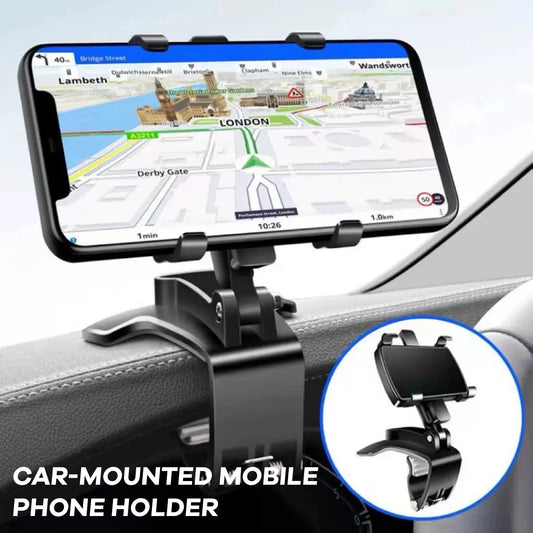 360° Rotating Car Phone Mount - Universal Dashboard Clip Holder with Adjustable Stand for Hands-Free GPS Navigation