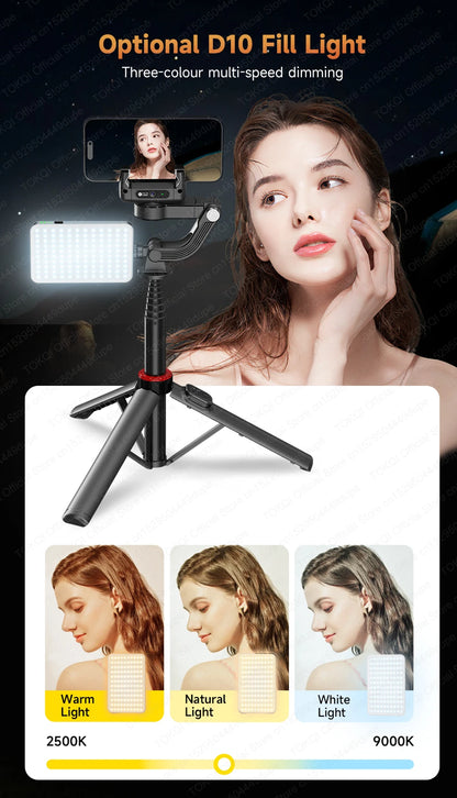 AI Tracking Desktop Gimbal Tripod with Extendable Selfie Stick - 360° Auto-Tracking for Mobile Phones & Vlogging