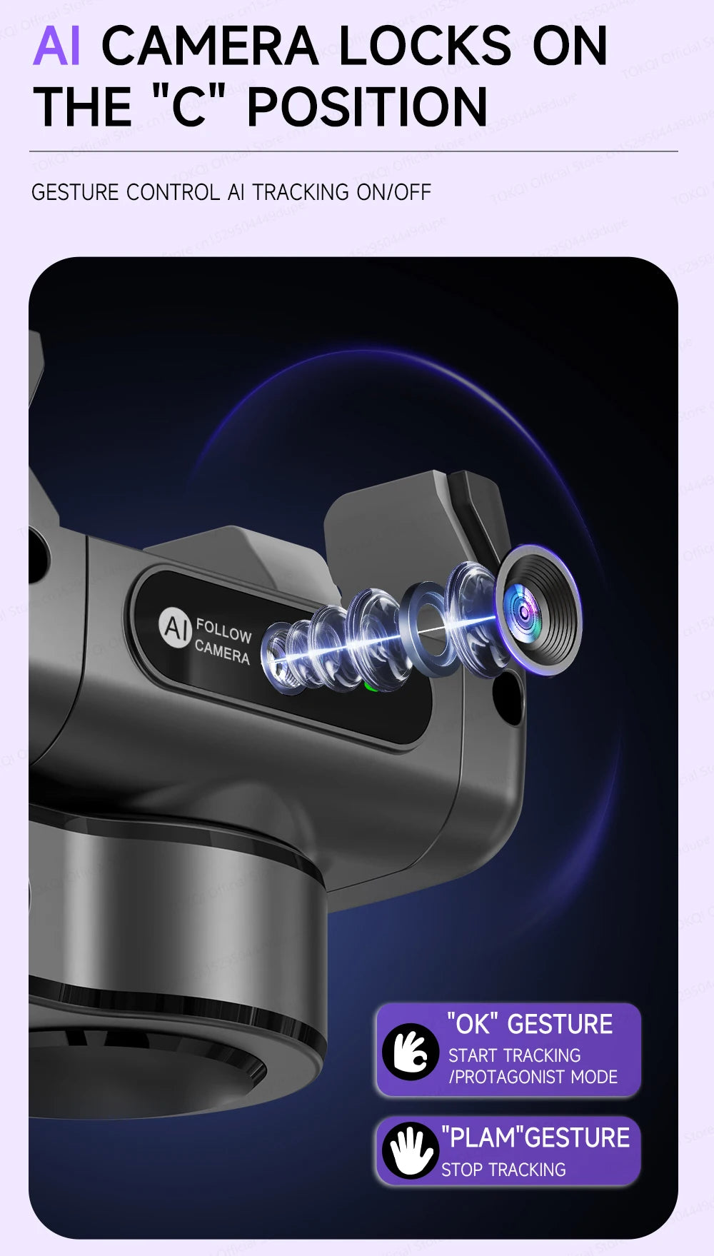 AI Tracking Desktop Gimbal Tripod with Extendable Selfie Stick - 360° Auto-Tracking for Mobile Phones & Vlogging