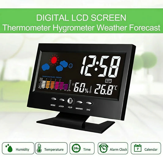 Smart Weather Clock - Digital Display with Temperature, Humidity & Voice-Activated Backlight