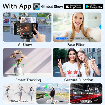 AI Tracking Desktop Gimbal Tripod with Extendable Selfie Stick - 360° Auto-Tracking for Mobile Phones & Vlogging