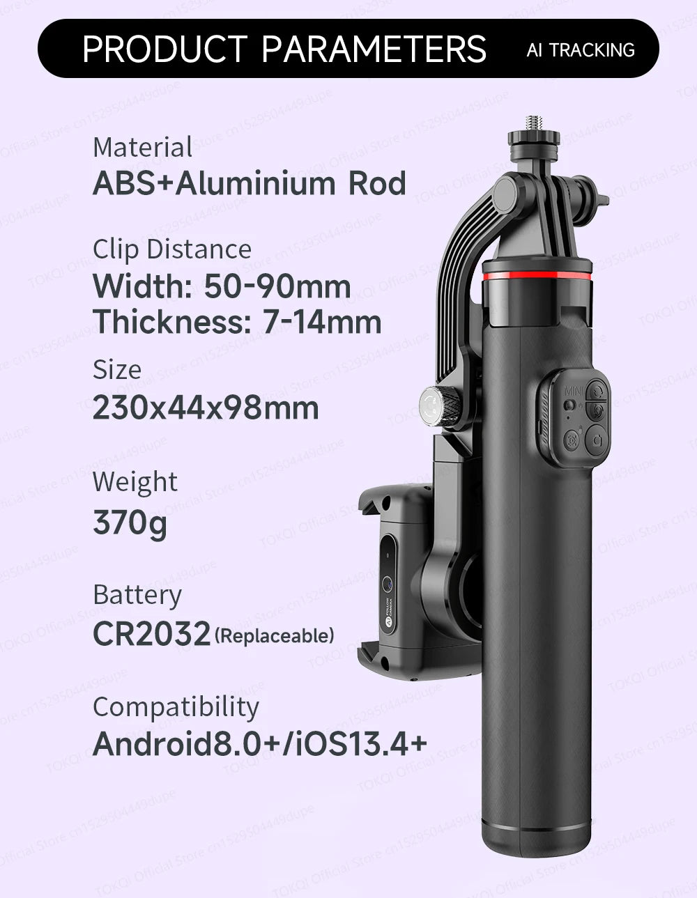 AI Tracking Desktop Gimbal Tripod with Extendable Selfie Stick - 360° Auto-Tracking for Mobile Phones & Vlogging