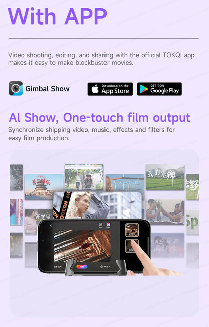 AI Tracking Desktop Gimbal Tripod with Extendable Selfie Stick - 360° Auto-Tracking for Mobile Phones & Vlogging